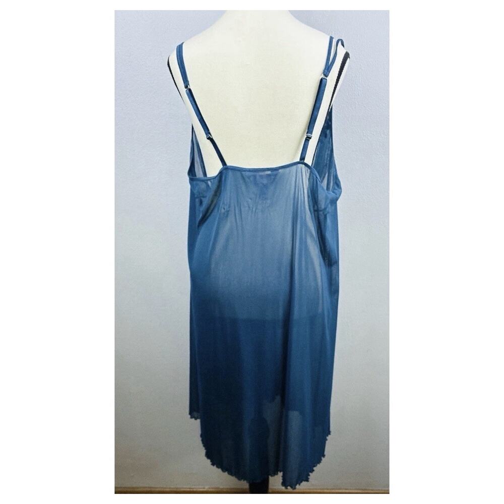 Cacique Sz 26/28 Grn Embrdrd Bodice Waterfall Trim Lettuce Hem Sheer Gown - Picture 4 of 9